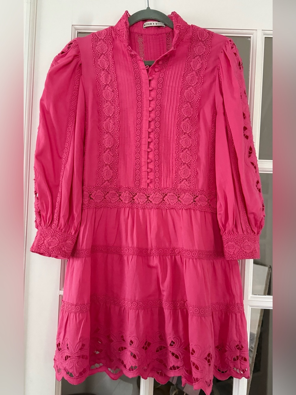 Alice + Olivia Pink Lace-Trim Dress